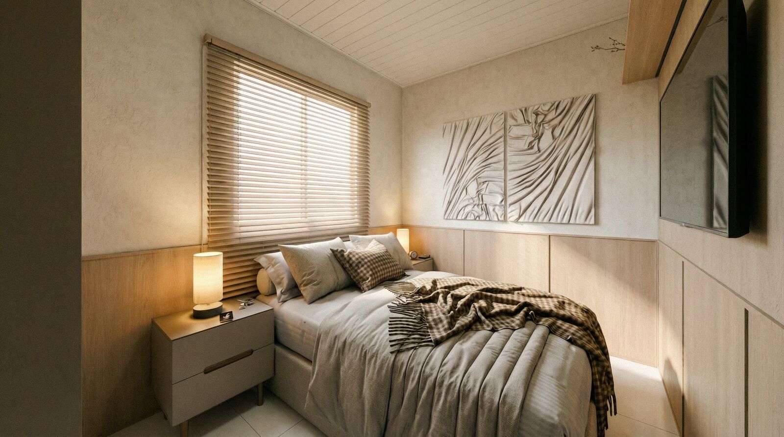 Quarto de casal da unidade decorada